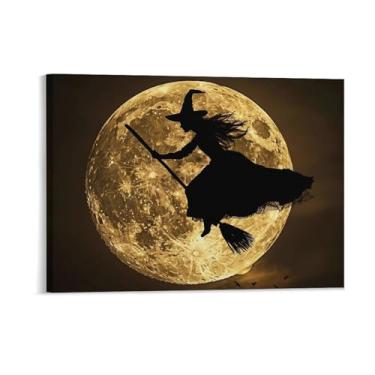 Imagem de HouLaiZhe Pôster de Halloween Bruxa Lua Impressão de Arte de Parede Decorações de Halloween Decoração de Parede Estética Gótica para Sala de Estar Quarto 18 x 24 polegadas (45 x 60 cm)