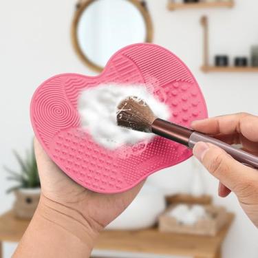 Imagem de 1 almofada de limpeza de escova de maquiagem de silicone, tapete texturizado portátil para ferramentas de limpeza doméstica, escova de lavar e esfregar (rosa)