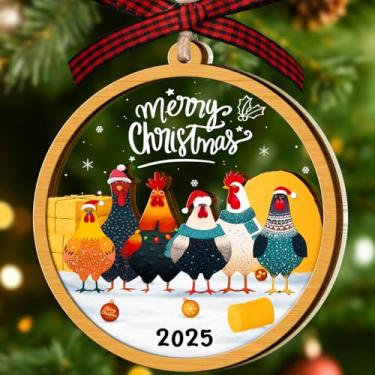 Imagem de Enfeites de Natal de galinha - enfeites de frango para árvore de Natal - presentes de galinhas para mulheres, amantes de frango, senhoras, mães, agricultores, amantes de animais de fazenda - 2 camadas