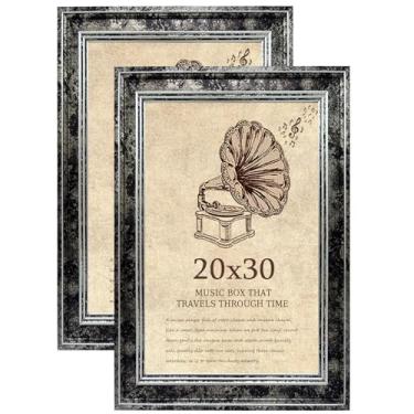 Imagem de TKYGU Porta-retrato 50 x 76 cm com conjunto de 2 vidros de verdade, molduras vintage - molduras de estilo antigo para parede - Moldura ornamentada para escritório preto rústico ou decoração de casa