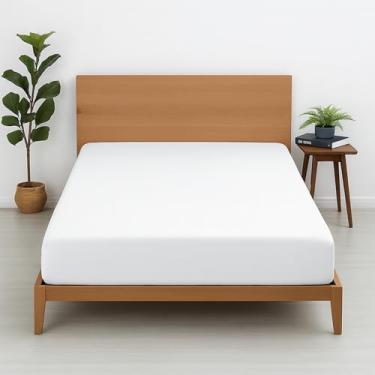 Imagem de Cottington Lane 1 lençol com elástico Cal King apenas, algodão egípcio premium de qualidade hoteleira, lençol de baixo com bolso profundo de 38 cm, macio, respirável, fresco e nítido, branco liso