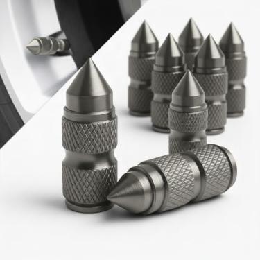 Imagem de 8 peças de tampas de haste de válvula de pneu de ponta, tampas de válvula de ar pontiaguda de liga de alumínio, tampas de válvula de roda de carro universais à prova de poeira para carros, caminhões