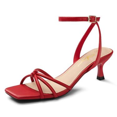 Imagem de Athlefit Sandália feminina de salto alto, bico aberto, com tiras, salto baixo, tira no tornozelo, vestido de festa de verão, Vermelho, 40