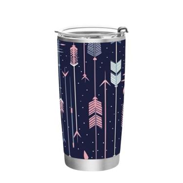 Imagem de Wassud Arrows Copo de 590 ml com tampa e canudo, copo isolado a vácuo de parede dupla de aço inoxidável caneca de café para bebidas frias e quentes