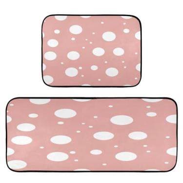 Imagem de Wassud Tapetes de cozinha com pontos brancos para decoração de casa tapetes de cozinha acolchoados antifadiga tapetes de cozinha antiderrapantes laváveis essenciais de cozinha conjunto de 2