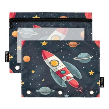 Imagem de Wassud Pastas de fichário com 3 furos, pastas de bolso com desenho animado de foguete organizador, pasta de arquivo para escritório em casa, pacote com 2