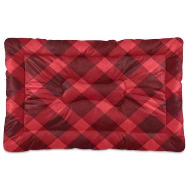 Imagem de Wassud Cama de cachorro Red Argyle grande para cães ao ar livre tapete lavável para animais de estimação cama de gato para dormir viagens 91 x 61 cm