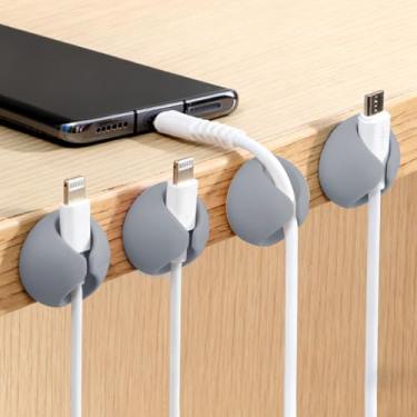 Imagem de Organizador de cabos de 6 peças, organizador de clipes de cabo adesivo de slot único para mesa, casa, escritório, carro, cubículo, mesa de cabeceira, cinza