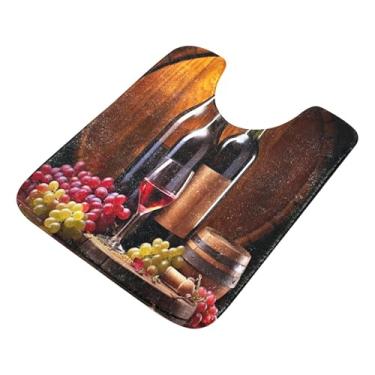 Imagem de Burbuja Tapete de banheiro de vinho, tapete de banho absorvente de pelúcia macio, base antiderrapante para piso de banheiro, oval em forma de U