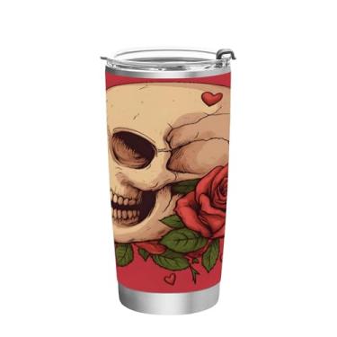 Imagem de STAYTOP Copo de aço inoxidável com caveira rosa, 590 ml, copo de café isolado com tampa e canudo, caneca de café de viagem de parede dupla para bebidas quentes e frias