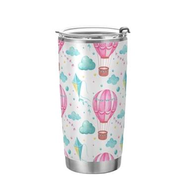 Imagem de xigua Balões de ar quente 590 ml copo com tampa e canudo, copo de café isolado a vácuo de aço inoxidável, caneca de viagem de parede dupla para bebidas quentes e frias