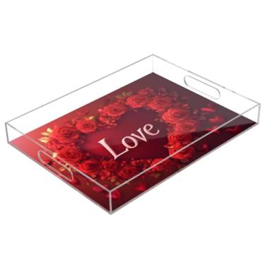 Imagem de STAYTOP Bandeja de servir de acrílico para o Dia dos Namorados, coração, 15,7 x 11,20 cm, bandejas decorativas à prova de derramamento, organizador de bancada para café da manhã, chá, comida