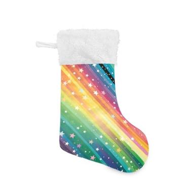 Imagem de xigua Meia de Natal listrada colorida personalizada grande meia de doces para pendurar presente de Natal para decoração de festa de férias em família, decoração de lareira