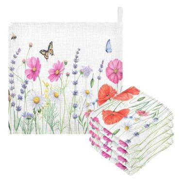 Imagem de Kigai Lindas toalhas de banho de flores e borboletas, 3 peças de toalha absorvente ultra macia, toalha de rosto de banho para recém-nascido, lenços umedecidos naturais reutilizáveis para pele sensível
