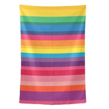 Imagem de STAYTOP Tapeçaria de parede com listras coloridas lindas tapeçarias para decoração de casa decoração de dormitório sala de estar quarto tapete de parede (60×40in)