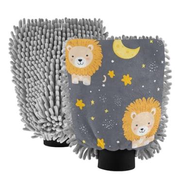 Imagem de STAYTOP Lindas luvas de lavagem de carro leão 2 peças, luvas de microfibra de chenille, sem arranhões, panos de esponja de lavagem ultra absorventes para carros, limpeza doméstica - M
