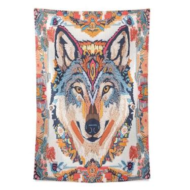 Imagem de STAYTOP Tapeçaria bonita de malha com padrão de lobo para decoração de casa, decoração de dormitório, sala de estar, quarto, tapete de parede (60 × 51 pol.)