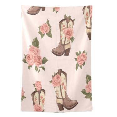 Imagem de STAYTOP Tapeçaria, botas de vaqueira com rosas, tapeçarias para decoração de casa, decoração de dormitório, sala de estar, quarto, tapete de parede (152 × 138 cm)