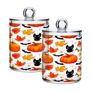 Imagem de STAYTOP 2 frascos de boticário Qtip para banheiro com etiquetas – Recipiente de armazenamento Qtip de plástico transparente para bola de algodão, cotonete, grão de café, gnomos de ação de graças e