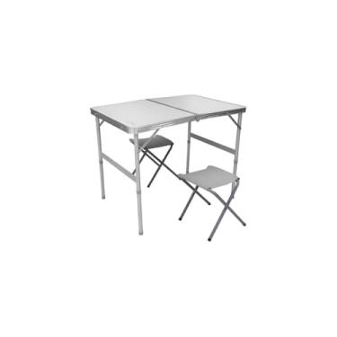 Imagem de Mesa Dobrável Tipo Maleta com 2 Banquetas, Alumínio e MDF Aluminizado, Branca, 90x60x70 cm, Portátil para Camping e Piquenique