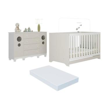 Imagem de Berço Americano 3 em 1 com Colchão Incluso e Cômoda 2 Portas 4 Gavetas Suspiro Multimóveis Mp4722 Branco/off White