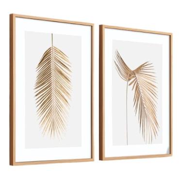 Imagem de Quadros Decorativos Moldura 50X70 cm Folhagem Dourada Grande Sala Luxuoso(Moldura Madeira)