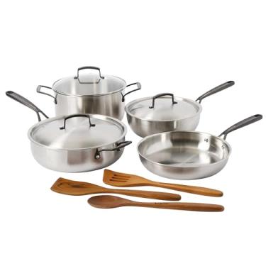 Imagem de Babish Conjunto de panelas e frigideiras profissionais de três camadas não tóxicas de 10 peças – durável, distribuição de calor uniforme