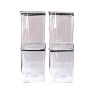 Imagem de Kit 4 Potes Herméticos Acrílico Armazenar Alimentos Organizador de Cozinha Empilhável