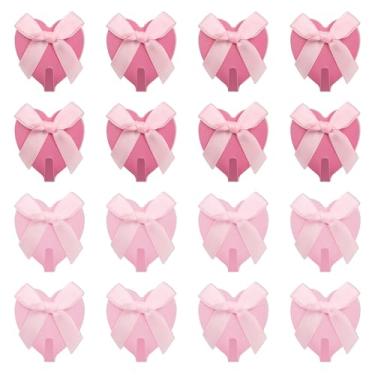 Imagem de ACOSIY Pacote com 16 ganchos autoadesivos de parede, ganchos fofos removíveis de aço inoxidável com laço para parede e porta, decoração de casa rosa para pendurar chaveiro cachecol chapéu (coração)