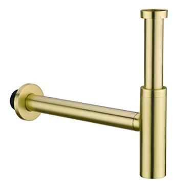 Imagem de Orhemus Armadilha P para garrafa redonda de latão, kit de tubo de drenagem de pia de pia de banheiro extralongo tubo de extensão de junta deslizante para ralo de pia, altura ajustável, acabamento