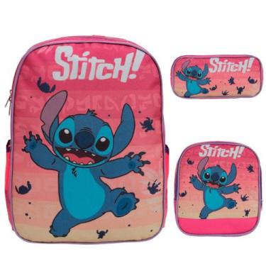 Imagem de Kit Mochila Infantil Feminina Stitch Costas Passeio Escola - Plike