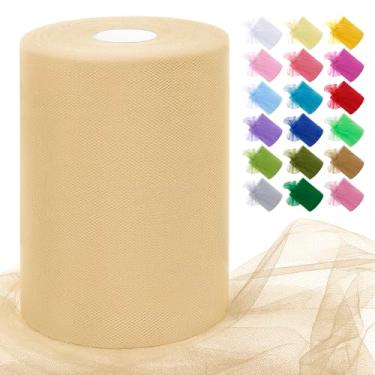 Imagem de JeogYong Rolos de tecido de tule bege 15 cm por 100 metros tecido de malha de poliéster fita de tule para saias tutu, embrulho de presente, decoração de aniversário/festa/casamento, artesanato faça