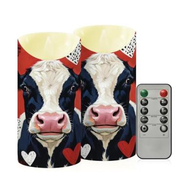Imagem de Wassud Pacote com 2 velas de coração de vaca sem chama com controle remoto, velas realistas cintilantes com temporizador, velas decorativas para Natal, casamento, festa, decoração de casa média