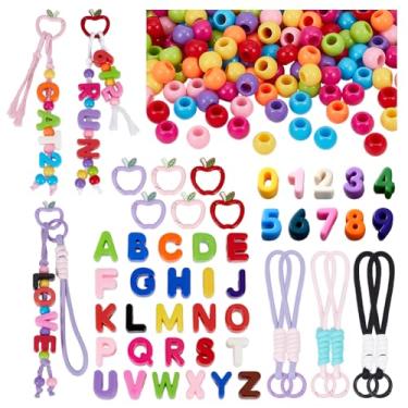Imagem de NBEADS Kit de fabricação de correntes para celular, 26 peças de contas de acrílico com letra A-Z, 10 peças, número 0-9, contas europeias, 6 peças, anéis de portão de mola, 6 peças, tiras móveis para