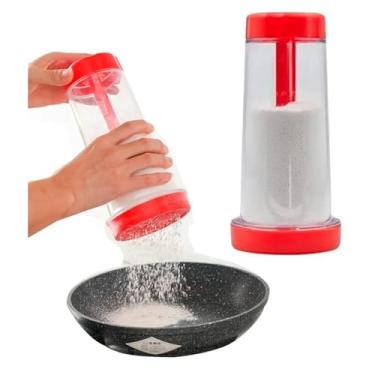 Imagem de Misturador de Farinha com Peneira Giratória, 800ml, Manual, Poliestireno e Polipropileno, 25x12x8cm, Prático para Panificação Doméstica