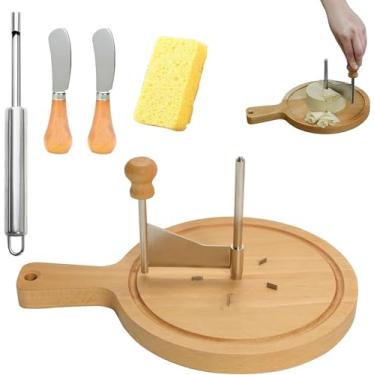 Imagem de Roda de modelador de queijo, base de madeira multifuncional de aço inoxidável para barbeador de queijo Girolle, roda de cortador de queijos com tampa de vidro. (modelo padrão, sem cobertura)