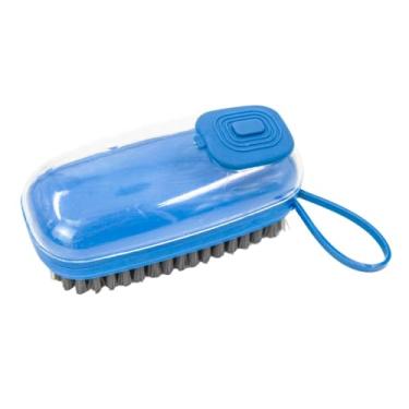 Imagem de Escova de Limpeza com Dispenser de Detergente, Plástico ABS, Azul, 75ml, Cerdas Removíveis para Cozinha e Lavanderia, 12x6x6cm
