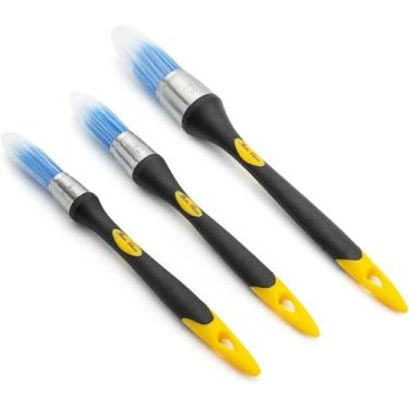 Imagem de Conjunto de pincéis de corte, pacote com 3 pincéis redondos pequenos para paredes, retoque, pincéis de acabamento para pintura, alças ergonômicas, ferramenta de pintura para bordas, cantos e detalhes