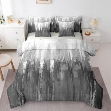 Imagem de Erosebridal Conjunto de cama de 7 peças gradiente acinzentado, branco, cinza, com lençóis, casa de fazenda, moderno, chique, cama em uma bolsa, arte abstrata, vintage, ombré para adolescentes, homens