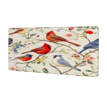 Imagem de Tapete de mouse grande de Natal com árvore cardinal, impermeável, protetor de mesa estendido, tapete de borracha antiderrapante para escritório, computador, teclado, laptop e mesa de casa, mouse pad