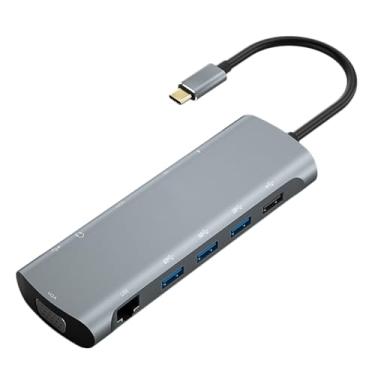 Imagem de Yunseity Estação de Acoplamento Tipo C, Hub USB C 12 Em 1 Com PD HD VGA 3 USB 3.0 1 USB 2.0 RJ45 Leitor de Cartão Fone de Ouvido para Laptop Jogos de Conferência Em Casa