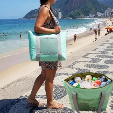 Imagem de Bolsa Praia Térmica Cooler Espumante Grande Cerveja Camping Impermeável Viagem (Verde água)