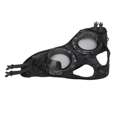 Imagem de GLOGLOW Óculos de Corrida de Cavalos Com Meia Capa Removível, Persianas de Proteção para Os Olhos, Preto, Metal e Couro PU, Ajustáveis, para Controle de Areia e Mosca