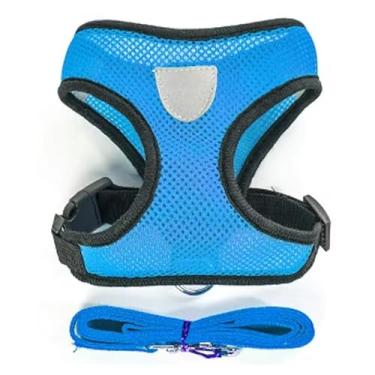 Imagem de Coleira Peitoral Ajustável para Cães e Gatos com Guia – Arnês Colete Pet Confortável Refletivo(M,AZUL)