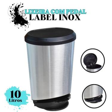 Imagem de Lixeira C/ Pedal 10 Litros Plástico Inox Label Grande Coleta Seletiva 