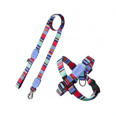 Imagem de Peitoral em X e Guia para Cães de Porte Médio, Violeta com Padrões de Raios e Listras, Tamanho M, Ajustável com Fecho de Segurança