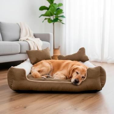 Imagem de Cama Pet Gorgopet para Cães de Grande Porte Avelã e Cacau (70x70x15 cm) com Fundo Impermeável e Inclui Almofadas. Tecido Gorgurinho