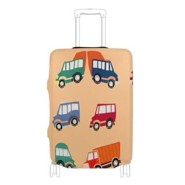 Imagem de Joisal Capas de mala, protetor de bagagem, bagagem, engraçado, essencial para férias, mala colorida, desenhos animados, carros, caminhões, laranja, P, serve para capa de 45 a 50 cm, Carros, caminhões