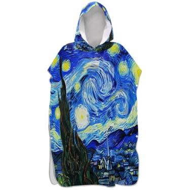 Imagem de Joisal Poncho de surfe para adultos trocador de roupa de praia com capuz toalha de banho absorvente unissex adulto poncho com capuz inspirado na noite estrelada pintura a óleo