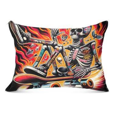 Imagem de Fronhas de travesseiro coloridas e legais de caveira grande de flanela decorativa longa padrão Queen King Size fronha para sofá de cama de casa, tamanho do corpo, 53 cm x 137 cm